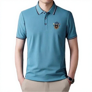 <b>Dropshiping</b> Summer 210g Chiffon Quick Dry High Quality Embroidered Men's Formal Short Sleeve T-Shirt Polyester/Cotton - Product Image 3