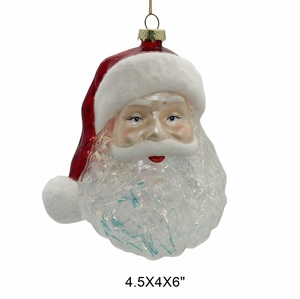 Ornamento Natalizio in Vetro Artigianale di Lusso a Forma di Volto di Babbo Natale, Tradizionale e Carino, Miniatura Rossa con Perline e Pelliccia Sintetica - Product Image 2