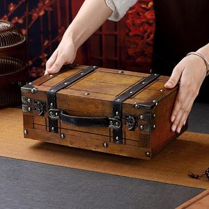 Cofre del Tesoro de madera Rectangular grande antiguo, tamaño personalizado, caja de embalaje Vintage hecha a mano, almacenamiento de joyería de laca multifuncional - Product Image 5