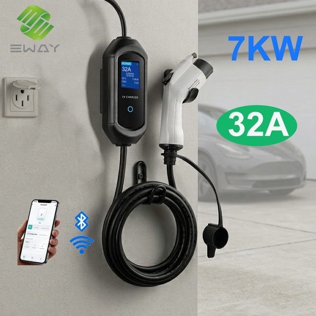 US Standard EV Car Charger 32A 7kW EV Charger Fast Charging EVSE Portable Charger with 5m Cable for Home Use