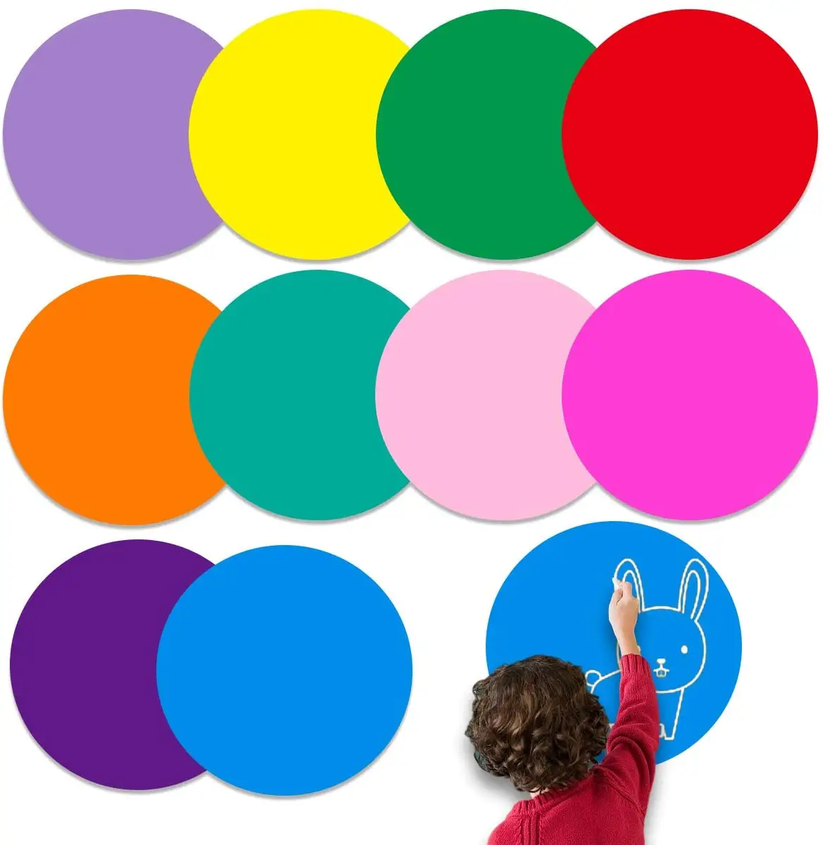 Colorful Dry Erase Dots Circles Removable Vinyl Stickers Spots Wall Decals for School Classroom Teachers Students Table & Desk