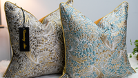 Housse de coussin décorative de luxe en velours découpé, jacquard argenté, doré et noir, avec logo personnalisé, pour la maison, les fournisseurs et la décoration hôtelière