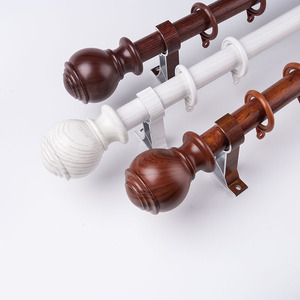Wholesale Promotion Tension Aluminium Alloy Double <b>Bracket</b> Wood Finial <b>Shower</b> Curtain Rod for Bathroom - Product Image 1