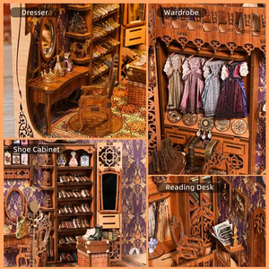 CAYI 2025 Kit de coin de livre de garde-robe de la duchesse maison de poupée <span class=keywords><strong>Booknook</strong></span> 3D Puzzle en bois bricolage Nook livre étagère insérer avec lumière - Product Image 5