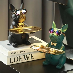 New Products Resin Crafts Ornaments Personality Nordic Resin Sculpture Storage Key Candy Bulldog Dog Tray for Home Decoration