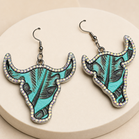 Pendientes Colgantes ChuYao 2025 de Aleación de Zinc Plateados con Diseño de Toro Texas de Moda Occidental, con Diamantes de Imitación, Personalizables para Mujer, REACH