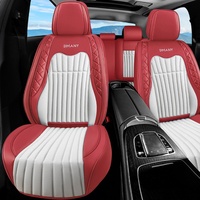 Housses de siège de voiture universelles de luxe en cuir PU perforé rouge pour 5 places, ensemble complet avec coussins de nuque et coussins lombaires, vente en gros d'usine