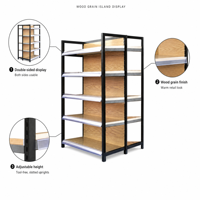 Étagère gondole double face à grain de bois, rayonnage à quatre poteaux réglable sans outil à 5 niveaux pour supermarché et librairie