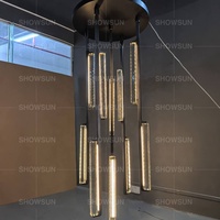 Lustre de 24 pouces de large, design italien, pour hall d'entrée, escalier, décoration minimaliste, en laiton et cristal, LED rond moderne, dimmable, garantie 5 ans