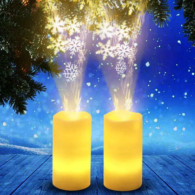 Velas eletrônicas de led, vela rotativa de floco de neve de natal, luz noturna