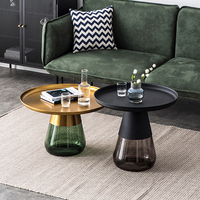Ensemble de table basse et table d'appoint de salon au design moderne, convertible, avec base en verre trempé et plateau en métal