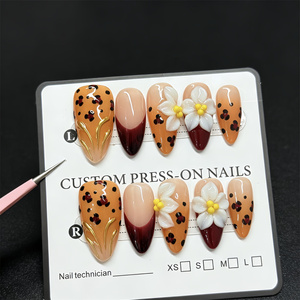 Faux Ongles à Presser Faits Main Amande Printemps, Ongles Adhésifs 3D Sculptés Motifs Floraux Réutilisables en Acrylique, Pointes d'Ongles Artificiels pour Salon - Product Image 2