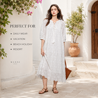 Vestido Personalizado para Mujer, Ropa Personalizada, Blanco, Bordado, Corte Holgado, Casual, Verano, Midi