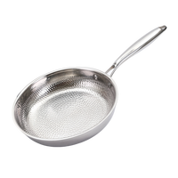 Wajan Goreng Tanpa Lapisan Baja Tahan Karat Tiga Lapis Pola Palu 8/10/12 Inci Wajan Masak 20/24/28cm Wajan Penggorengan Titanium Bahan Logam