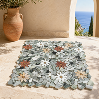 Mosaïque de marbre découpée au jet d'eau, motif floral de luxe pour sol et mur, idéale pour hall d'hôtel, bar, restaurant, café, usage commercial