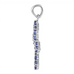 Blue Sapphire Round Cut <b>Cross</b> <b>Pendant</b> in 925 <b>Sterling</b> <b>Silver</b> Rhodium Plated Claw Set Classic Religious Charm Unisex Jewelry - Product Image 3