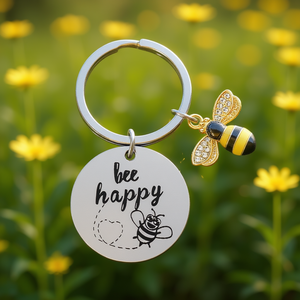 Hr Bee Happy Llavero de acero inoxidable redondo con dibujos animados, ligero, resistente al agua, regalo para el día del maestro - Product Image 2