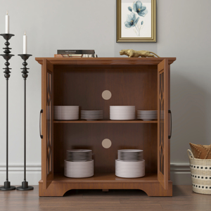 Buffet spacieux avec 2 portes vitrées, étagère réglable, meuble de rangement en MDF chêne foncé - Product Image 2