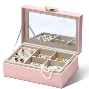 jewelry box makeup cosmetic bag with mirror and velvet cloth for jewelry box jewelry box pu leather storage