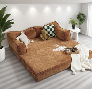 Modulares Teddy-<span class=keywords><strong>Sofa</strong></span> mit Doppelfunktion, Retro-Schlafsofa aus sandfarbenem Stoff, modernes, komprimierbares Klappsofa für kleine Wohnungen und Wohnzimmer - Product Image 1