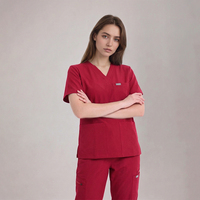 Ensembles d'uniformes médicaux de gros bordeaux à col en V, pantalon jogger taille élastique avec cordon de serrage, tenues médicales tendance