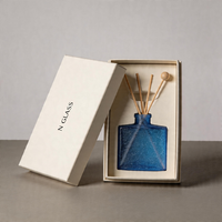 Flacon d'aromathérapie en verre sophistiqué de 120 ml en forme de fiole carrée - Contenant de diffuseur à bâtonnets haut de gamme blanc, noir, bleu