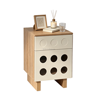 Meuble de chambre à coucher en bois assemblé moderne, table de chevet à design sculpté circulaire, 1 tiroir, 1 porte, pour appartement, hôtel, hôpital