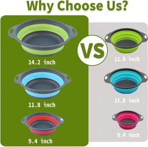 Passoire pliable de qualité alimentaire de forme ronde avec poignées, sans BPA, différentes tailles, passoire de cuisine pliable pour évier - Product Image 2