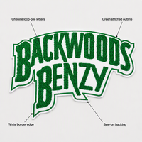 Patch brodé en chenille personnalisé |   Lettres en velours bouclé vert avec bordure blanche et contour vert, applique à coudre