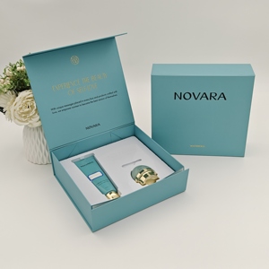 Boîte cadeau magnétique pliable de luxe recyclable avec logo personnalisé, emballage en papier pour crème pour le visage, lotion, soin de la peau, avec insert en plastique - Product Image 1