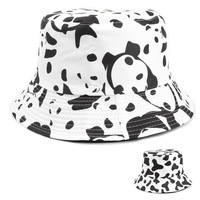 Topi Nelayan Motif Sapi Panda Laris Manis untuk Unisex, Topi Bucket Dua Sisi Model Flat Top untuk Dewasa, Pelindung Matahari untuk Aktivitas Luar Ruangan