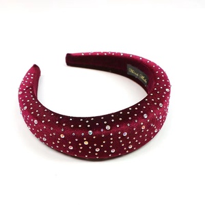 Bandeau <span class=keywords><strong>épais</strong></span> en <span class=keywords><strong>velours</strong></span> matelassé avec strass, couleur unie, bijoux ornés de cristaux, nouvelle collection 2020 - Product Image 2