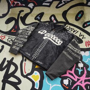 Streetwear Custom Jean <b>Jacket</b> Acid Wash <b>Vintage</b> Oversized Letter Embroidered Rhinestone <b>Denim</b> <b>Jacket</b> Men| <b>Jacket</b> Manufacturer - Product Image 2