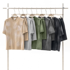 เสื้อยืดแขนสั้นสำหรับทุกเพศเสื้อยืดแขนสั้นย้อมสีสเปรย์แบบวินเทจ - Product Image 1