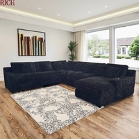 Sofá Seccional Modular en Forma de L de Terciopelo de Pana Gruesa a Rayas Moderno para Sala de Estar, Villa, Hogar, Hotel, Vestíbulo