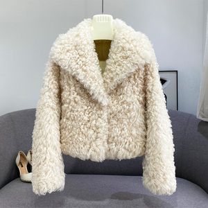 Veste en cuir à col rabattu de haute qualité, fourrure douce et bouclée, <span class=keywords><strong>manteau</strong></span> en peau de mouton pour femmes - Product Image 3