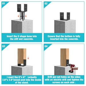 Poteau d'ancrage pour clôture en béton humide pour extérieur Kit gazebo pour pergola de <span class=keywords><strong>jardin</strong></span> Support pour poteau de clôture en forme de U Support pour pergola en métal noir - Product Image 6