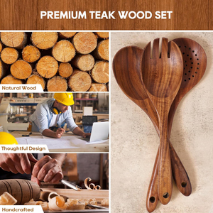 Juego de Utensilios de Cocina de Madera de Teca Natural, Antiadherentes y Seguros, 10 Piezas, Juego de Utensilios de Madera <span class=keywords><strong>para</strong></span> Cocina - Product Image 3