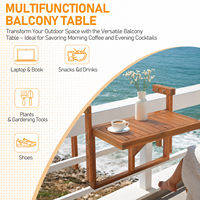 Table pliante suspendue en bois d'acacia pour balustrade de balcon, table de terrasse réglable, gain de place, pour patio extérieur et véranda