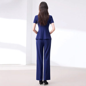 Women's Short Sleeve <b>Blazer</b> Suit <b>Set</b> Breathable Worsted Wide Leg Pants Office Lady Work Uniform - Product Image 3