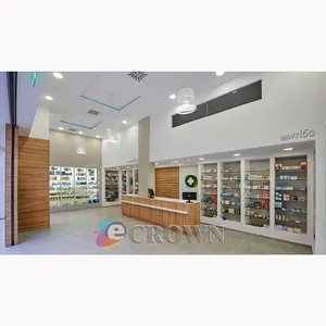 Drugs shop india white wood pharmacy units Led lightings OEM