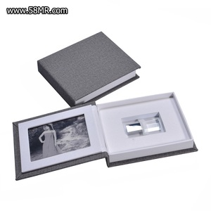 Boîte cadeau pour emballage de clé USB photo en tissu de lin pour mariage - Product Image 6