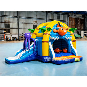 Château Gonflable Monde Marin <span class=keywords><strong>avec</strong></span> Toboggan et <span class=keywords><strong>Piscine</strong></span>, Thème Poulpe et Poisson-Pie, Combo Gonflable Extérieur pour Enfants à Vendre - Product Image 1