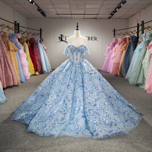 Robe de mariée artisanale Dy6926, luxueuse, à épaules dénudées, ornée de perles et de paillettes, robe de bal bleu ciel, Jancember - Product Image 2