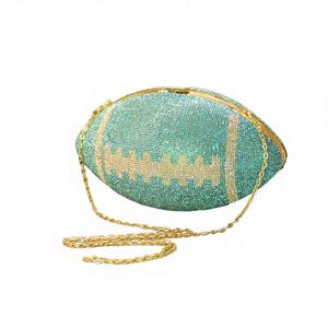 Bolsos de Noche de Moda con Forma de Balón de Fútbol y Pedrería, Bolsos de Mano de Lujo para Novia, con Cadena y Cierre de Cremallera - Product Image 3