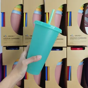 Iced Coffee Travel Mug Tumbler Color Changing Coffee Drink Cold Plastic Reusable Cup In bulk