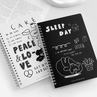 Carnet à spirale A5, couverture en carton blanc 350 g/m², 68 feuilles lignées, motif chiot noir et blanc, pour étudiants et cadeaux