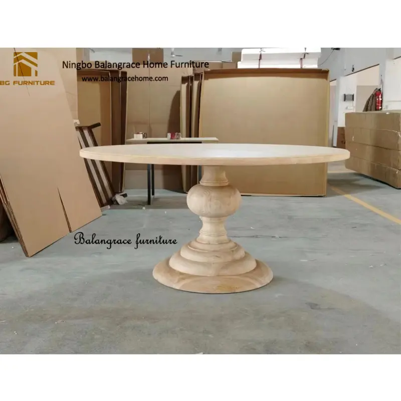 Ensemble style français de haute qualité Mobilier de salle à manger 4 places Table à manger ronde en bois massif