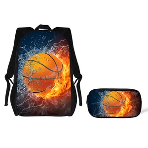 Mochila con imagen de fútbol y baloncesto para niños, conjunto escolar con estuche para lápices