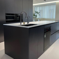 Panel pintu veneer furnitur kayu desain dapur modular pintar modern mewah lemari dapur dinding kayu ekonomis dengan Pulau